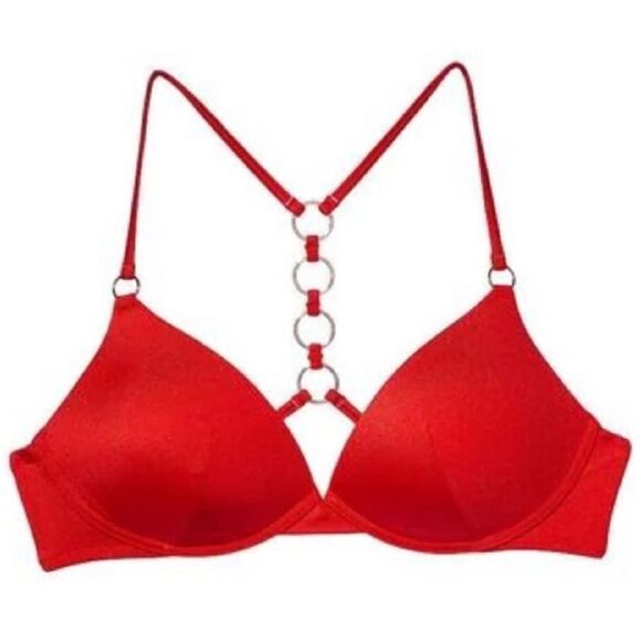 VICTORIA’S SECRET PUSH-UP RING RACERBACK RED SWIMSUIT BIKINI TOP 36D NWT - Picture 2 of 10